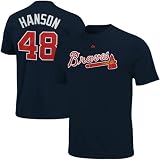 MLB Majestic Tommy Hanson Atlanta Braves #48 Player T-Shirt - Navy Blue (Medium)
