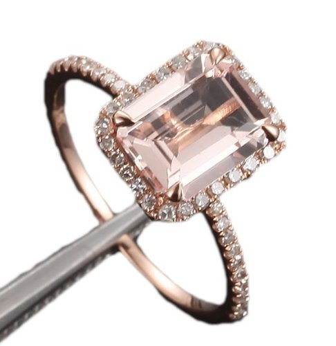 Solid 14K Rose Gold Emerald Cut 6x8mm Morganite (Fancy PinkVS) Halo 0.26ctw Round Cut Diamonds (H-SI) Fashion... Solid 14K Rose Gold Emerald Cut 6x8mm Morganite (Fancy PinkVS) Halo 0.26ctw Round Cut Diamonds (H-SI) Fashion...