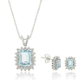 Genuine Blue Topaz Earrings Pendant Sterling Silver Jewelry Set by SilverSpeck.com