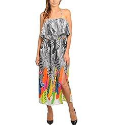 Feathers General Print Polyester Maxi Dress 