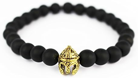 The Superior Spartan Soldier | Spartan Helmet on Black Bead Bracelet | This is Sparta | (Gold)