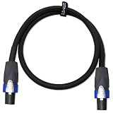 GLS Audio 3 feet Speaker Cable 12AWG 4 Conductor Patch Cords for Bi-Amp - 3 ft Speakon to Speakon Professional Cables 4C Black Neutrik NL4FX (NL4FC) 12 Gauge Wire - Pro 3' Speak-on Cord 12G 4 Cond - Single