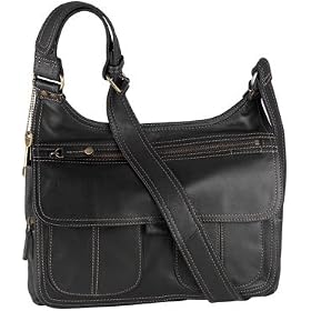 Fossil Ladies Leather Organizer Bag - Everyday Flap Organizer (Color: Black)