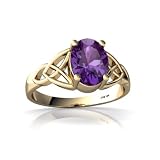 14K Yellow Gold Oval Genuine Amethyst Celtic Trinity Ring