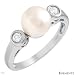 Krementz Nice Brand New Three-stone Ring With Precious Stones - Genuine Clean Diamonds And 8mm Cultured Freshwater Pearl Beautifully Designed In 14k White Gold - Certificate Available. Size 7.0 We Can Resize From 6.0 To 8.0