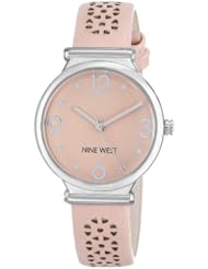 Nine West Womens NW/1597PKPK Silver-Tone Case Blush Pink Dial and Perforated Strap Watch