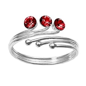 Silver Toe Ring with Ruby CZ by 
