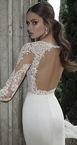 jjshouses Vintage Women's Lace&Satin Mermaid Wedding Dress Long Sleeve (4, White)