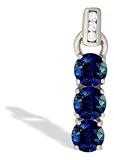 14K White Gold Genuine Round Sapphire and Diamond Pendant