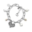 7"+1" Extension Bracelet with Cultured Freshwater Pearl, Turquoise and Oxidized Heart