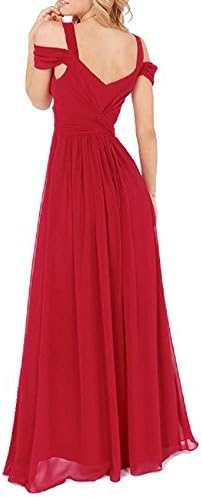 Womens Off-shoulder Backless Deep V-neck Maxi Evening Dress M Red