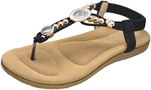 Sharlir Women's Embellished Open Toe Comfort Cushioned Elastic Ankle Strap Sandals (5 B(M) US, X1)