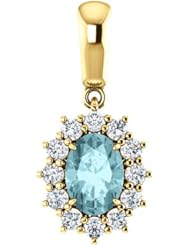 14K Yellow Gold 7.00x5.00mm Oval Cut Mozambique Blue Paraiba Tourmaline and Diamond Pendant -- LIFETIME WARRANTY