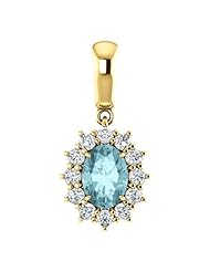 10K Yellow Gold 7.00x5.00mm Oval Cut Mozambique Blue Paraiba Tourmaline and Diamond Pendant -- LIFETIME WARRANTY