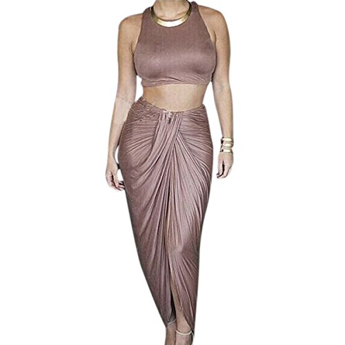 Deemers Women's Crop Top Skirt Set 2 Pieces Bandage Party Dress Clubwear
