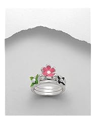 Mixed Colors Flower Colored Enamel Ring In 92.5 Sterling Silver