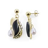 Black Coral Earrings with Diamond in 14K Yellow Gold