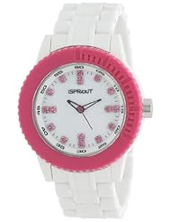 Sprout Womens ST/6505MPPK Pink Swarovski Crystal Accented White Corn Resin Bracelet Watch