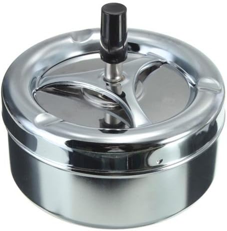 Top Quality Portable Practical Home Metal Ashtray Spinning Black Rotation Plain Cigarette Ash Tray Push Down Smoking
