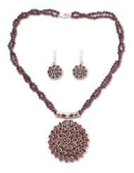 Garnet jewelry set, Scarlet Galaxy - Floral Sterling Silver Beaded Garnet Jewelry Set