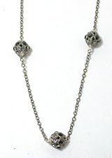 Pearlstone Sterling Silver Vintage Inspired Pave Crystal Ball Strand Necklace With 3 Jet Black and Clear Swarovski Crystals