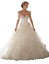 Organza/Polyester/Satin Beaded  Lace Sweetheart Wedding Dress  with a Cathedral Train  With Ruffles