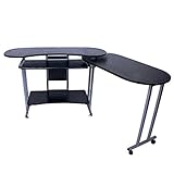 (OSJ)パソコンデスク L型 270度自由回転 キーボードトレー付 (ブラック)