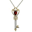10k Yellow Gold Lab-Created Ruby and Diamond Heart-Key Pendant, 18"