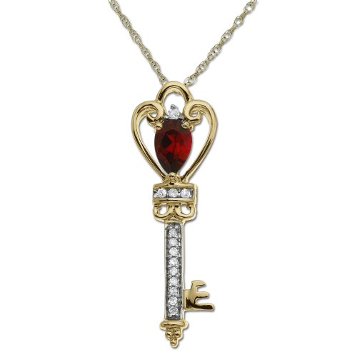 10k Yellow Gold Lab-Created Ruby and Diamond Heart-Key Pendant, 18