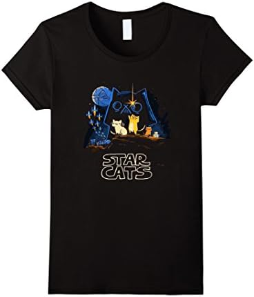 Women's Star Cats T-Shirt Small Black