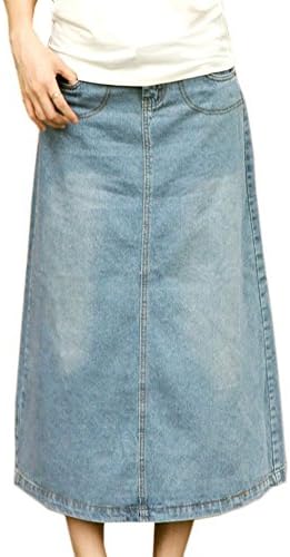 AYIG Women's Waterfall Long A-line Jeans Denim Skirt-L