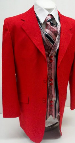 Order New Men's 5 Piece Red Dress Suit Package Including Jacket, Pants, Vest, Handkerchief, and Tie