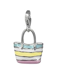 SilberDream Charm beach bag, colorful enameled, 925 Sterling Silver Charms Pendant with Lobster Clasp for Charms Bracelet, Necklace or Earring FC838F
