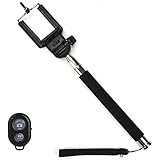 Selfie Stick Monopod with Bluetooth Remote, iOS and Android compatible - With luxury pouch - Color: Black