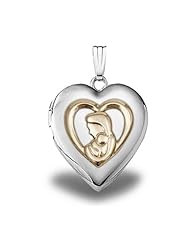 Sterling Silver and 14K Gold Mother and Child Locket 3/4 inch x 3/4 inch