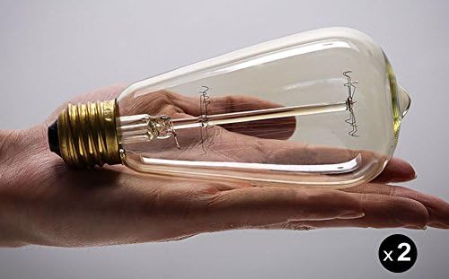 2 Pack LightingLand E27 40W Warm White Edison ST64 Filament Light Bulb Dimmable Teardrop Decorative Lamp