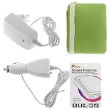 Light Green Fabric Neoprene Sleeve Case + Clear Reusable LCD Screen Protector + White Rapid Car Charger + Home Travel Charger for Amazon Kindle DX 9.7" 9.7-inch Wireless Reading Device