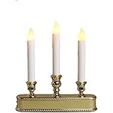 3 Tier Cordless Extra Bright Flameless Battery Operated LED Window Candelabra with 3 Ivory Drip Resin Tapers and Auto Sensor Gold Base
