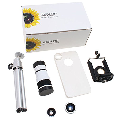AGPtek® Portable 4 in 1 Camere Lens Kit Set For iPhone 4 4S(8X Black Telephoto Lens, Fish Eye Lens, Wide Angle + Micro Lens) With Tripod