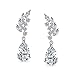 Prom Bridal Leaf Teardrop Pear Shaped Drop Cubic Zirconia Clusters Holiday Dangle Earrings Silver Plated Brass 1.3 Inch