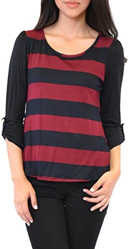 Azkara Women's Super Soft Half Sleeve Rayon Spandex Yoga Basic Tunic Top (Medium, 3597_BURGUNDY)