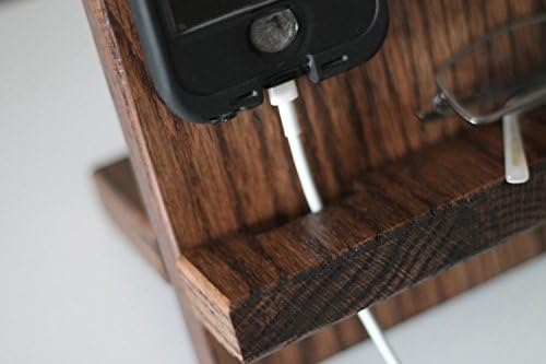 Gray or Grey Night Stand Oak Wood Valet iPhone Galaxy Charging Stand Nightstand Dock Graduation Father's Day Birthday For Him or Her