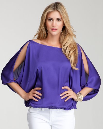 Bebe Peek Shoulder Surplice Back Top Deep Purple Size XX-Small