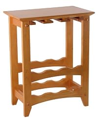 Winsome Wood Wine 6-Bottle Rack and Glass Holder, Honey