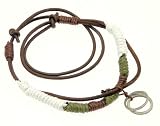 Neptune Giftware Mens Surf Surfer Dark Brown Leather Cord & Coloured Cord Necklace / Leather Choker / Leather Necklace With Double Metal Rings Pendant - 07