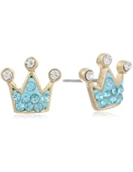 Molly Glitz Girls 14K Gold Plated Crystal Crown Stud Earrings