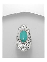 Turquoise (Light Green) Reconstructed stones Ring In 92.5 Sterling Silver