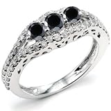 Sterling Silver Round Diamond Ladies 3 stone Engagement Bridal Ring (1.25 cttw, Black Color, I1 I2 Clarity) 41soE%2Bv%2Bk1L. SL160 Sterling Silver Round Diamond Ladies 3 stone Engagement Bridal Ring (1.25 cttw, Black Color, I1 I2 Clarity)