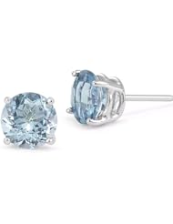 7mm Aquamarine Stud Earrings Platinum Setting Screw Back Posts