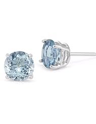 6mm Aquamarine Stud Earrings Platinum Setting Push Back Posts